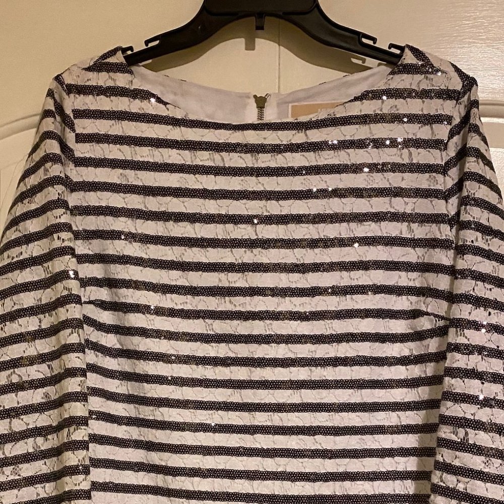 Michael Kors Black & White Sequin & Lace Sz 10 Top